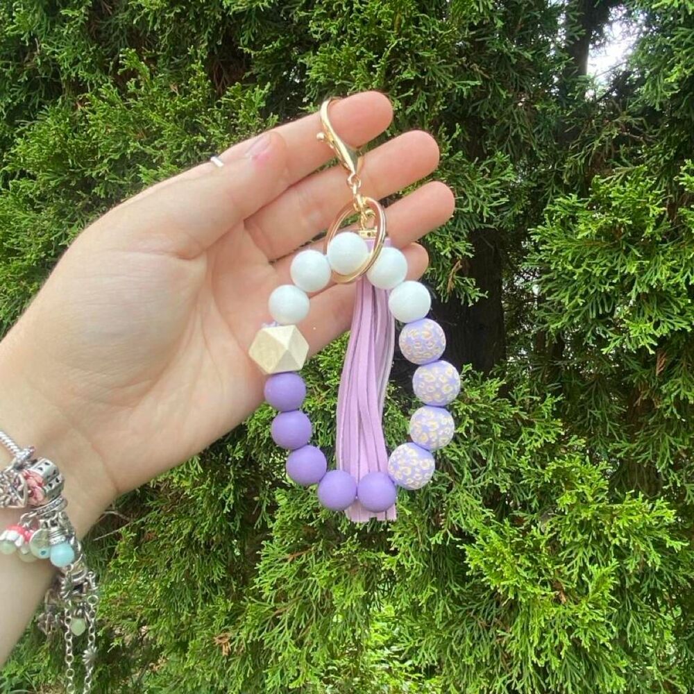 Purple Cheeta Print Beaded keychain